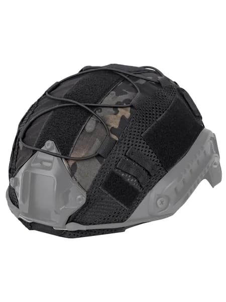 Чехол-маскировочная сетка на тактический шлем FAST, камуфляж Черный Multicam (Black Multicam), с эластичными стропами и липучкой