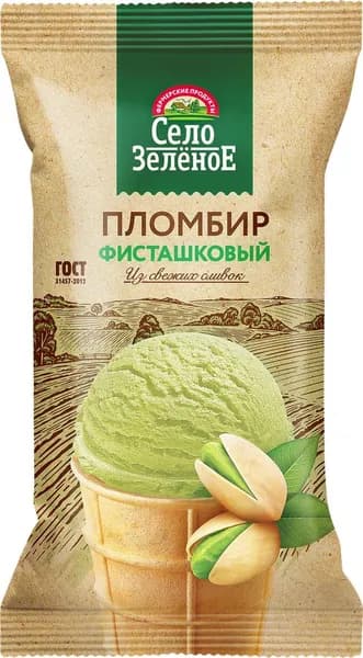 Мороженое СЕЛО ЗЕЛЁНОЕ Пломбир фисташковый 15%, без змж, вафельный стаканчик, 70г4шт