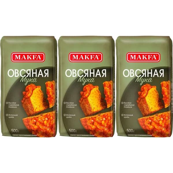 Мука Makfa овсяная 500 г, набор: 3 штуки