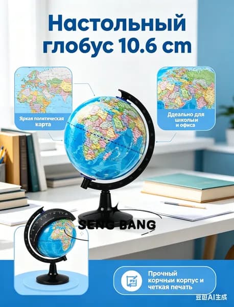 Глобус настольный 10.6 см сувенирный, политическая карта мира - маленький интерьерный глобус для детей и школы, подарок в офис