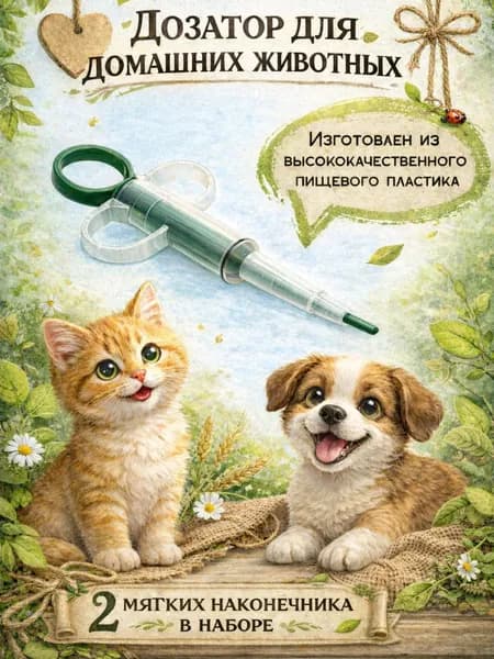 Таблеткодаватель для собак, кошек, других животных. Пиллер (интродьюсер) с двумя сменными насадками зеленый