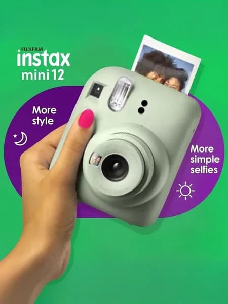 Фотоаппарат моментальной печати Fujifilm Instax Mini 12, автоматическая экспозиция, макро-режим с коррекцией параллакса, селфи-зеркало, 6246 мм, Mint Green