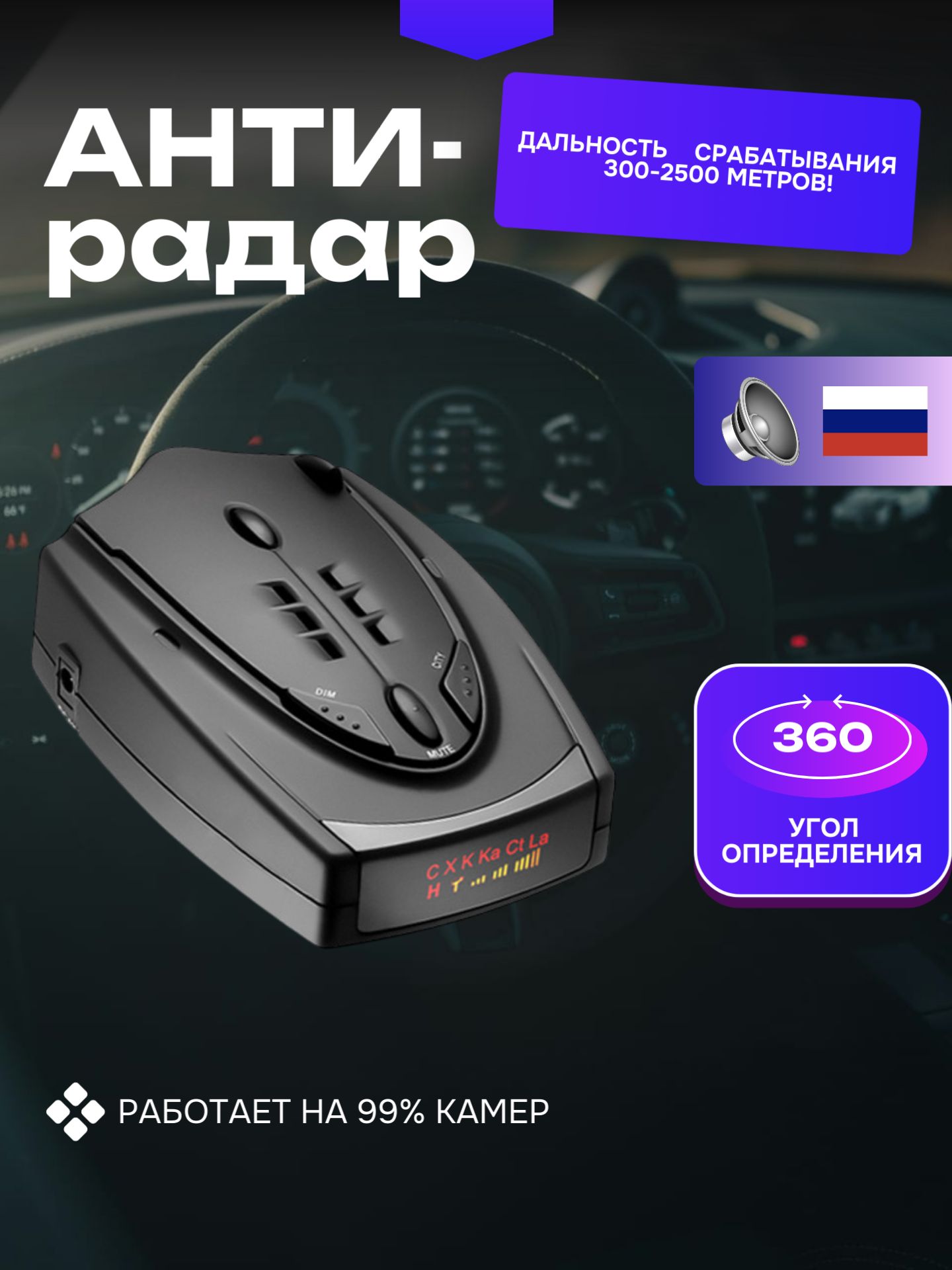 Анти радар с голосовыми оповещениями, LCD дисплей
