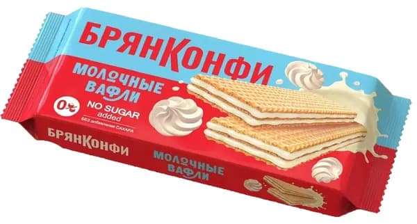 Вафли "МОЛОЧНЫЕ" без добавления сахара тонкие, хрустящие, с нежным классическим молочным вкусом, 190 грамм, Брянконфи, Изготовлено по ГОСТ 14031-2014, полезные сладости для детей и взрослых