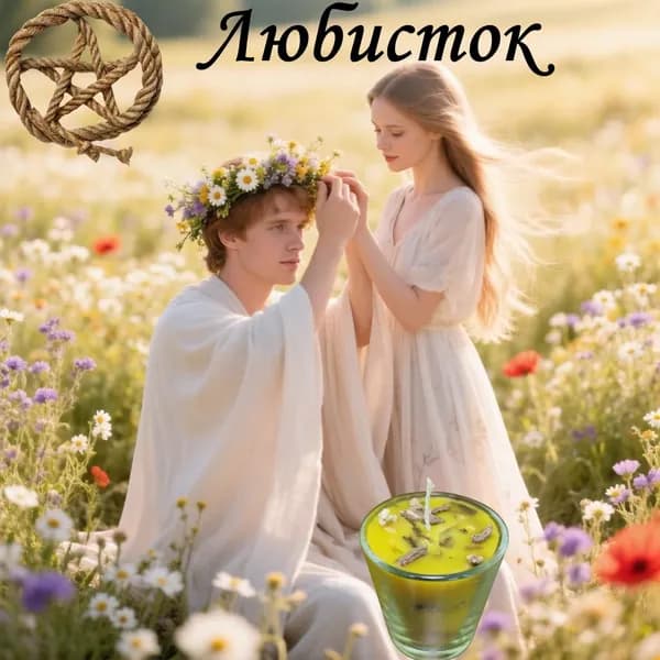 Cвеча Любисток трава любви (Натуральный воск / Ручная работа)