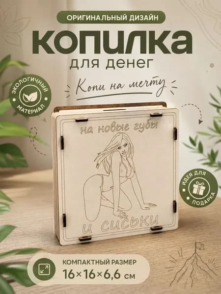 Копилка для денег "На новые губы и сиськи", 16х16 см, 1 шт