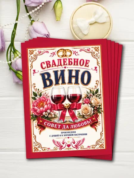 Наклейки на бутылки Свадебное Вино Набор этикеток 10шт