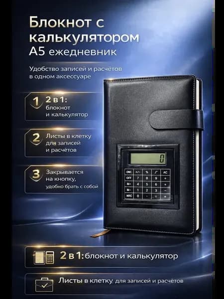 Ежедневник с калькулятором блокнот А5 на кнопке 1 шт