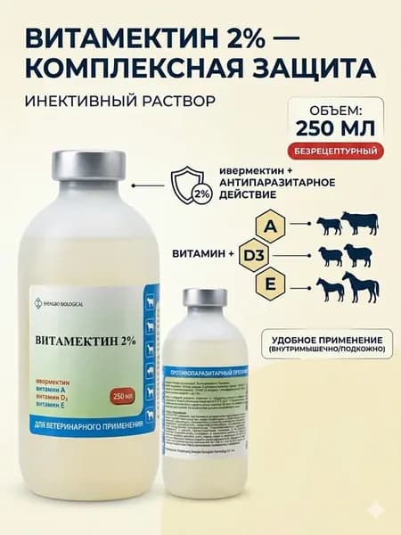 Витамектин 2% (250 мл) — препарат для животных