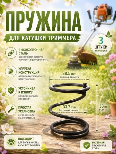 Пружина для катушки триммера 3 шт., пружинная сталь, для ремонта и замены триммерной головки, наружный диаметр 38,5 мм, внутренний диаметр 33,7 мм, высота 38 мм