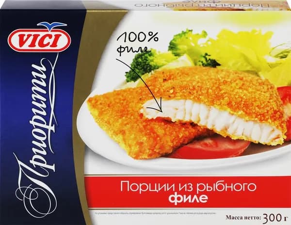 Минтай VICI порции филе в панировке, 300г 2 шт.