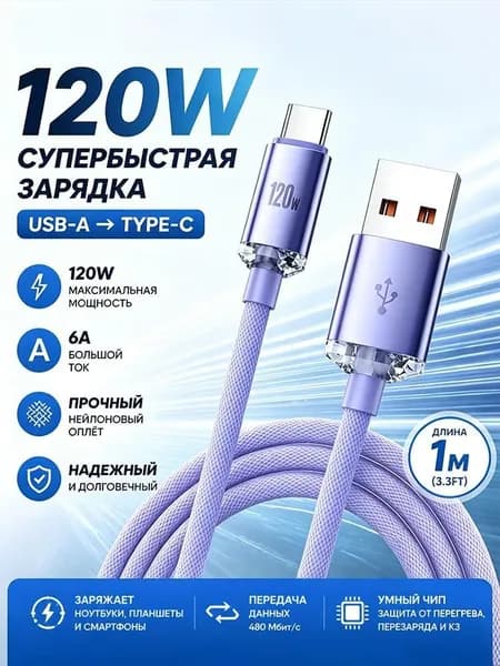 Сетевой кабель питания, 1 м, фиолетовый