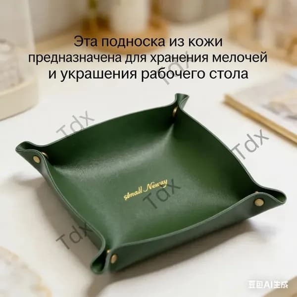 Корзина для хранения длина 14 см, ширина 14 см, высота 5.1 см, 1 шт, зеленый