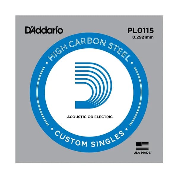 Струна для акустической и электрогитары D'Addario PL0115 High Carbon Steel Custom Singles, сталь, калибр 115