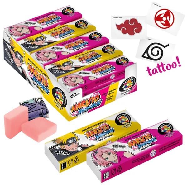 Жевательная конфета Naruto с тату, 20 упаковок