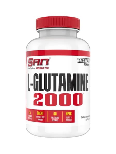 L-Glutamine 2000 SAN, Л Глютамин 100 капсул, Спортивное питание, аминокислота для набора мышечной массы, для иммунитета, для пищеварения