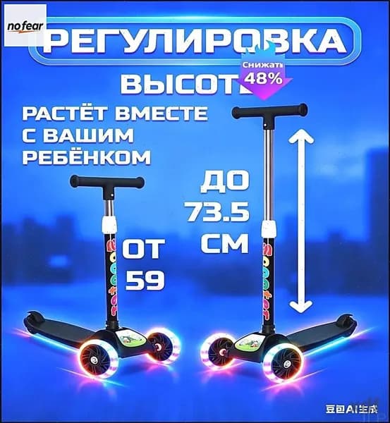 Самокат трехколесный, черный