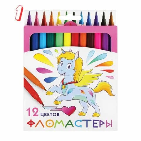 Фломастеры пифагор единорог, 12 цветов, вентилируемый колпачок, , (набор из 1 шт)