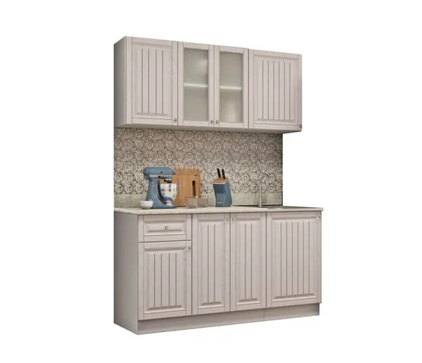 Кухонный гарнитур (кухня) Хозяюшка 1,8м, корпус белый ЛДСП, фасад Мускат МДФ, столешница Калакатта 1,2м 2057х1800х600 ЭРА