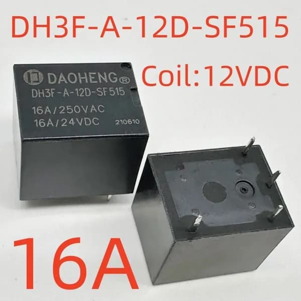 2pcs Реле электромеханическое 4-контактное 12В 16А DH3F-A-12D-SF515, герметичное, для печатных плат (PCB)