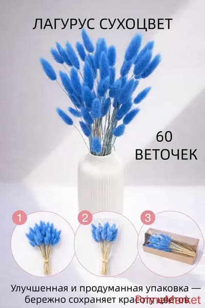 Сухоцветы Лагурус, 55 см, 100 гр, 60 шт