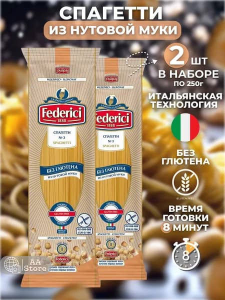 Макароны спагетти без глютена из из нута Federici 2шт 250г