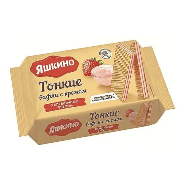 Вафли Яшкино тонкие с клубничным кремом 144 г