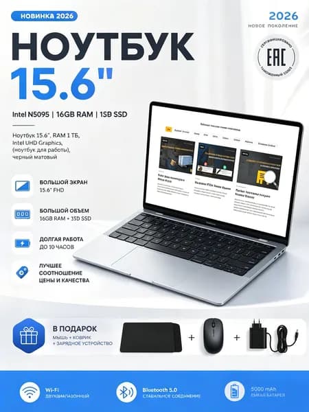 ноутбук для работы и игровой 15.6" Intel N5095 16GB 1TB Ноутбук 15.6", RAM 16 ГБ 1024 ГБ, Intel UHD Graphics, (ноутбук для работы), серый, коричнево-красный