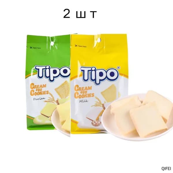 Хлебные ломтики Tipo оригинального вкуса и со вкусом дуриана, по 1 упаковке каждого вида (всего около 18 шт), 180 г