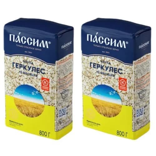 Пассим Геркулес хлопья овсяные 12 месяцев, 800г, 2шт