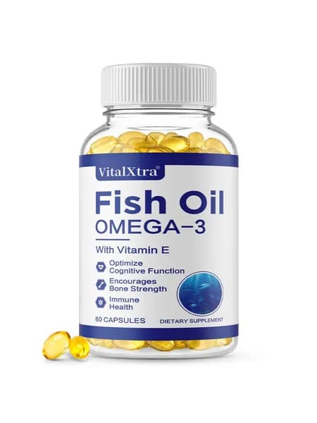 Капсулы VitalXtra Omega-3 с рыбьим жиром помогают поддерживать здоровье сосудов, головного мозга и костей. 60/120 мягких капсул.