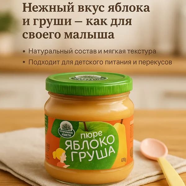 СЕМИЛУКСКАЯ ТРАПЕЗА Пюре фруктовое Яблочно-грушевое 470 грамм, 6 банок