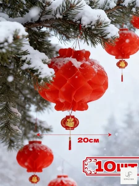 Новогодние красные фонарики, висячие фонарики, диаметр 20 см.