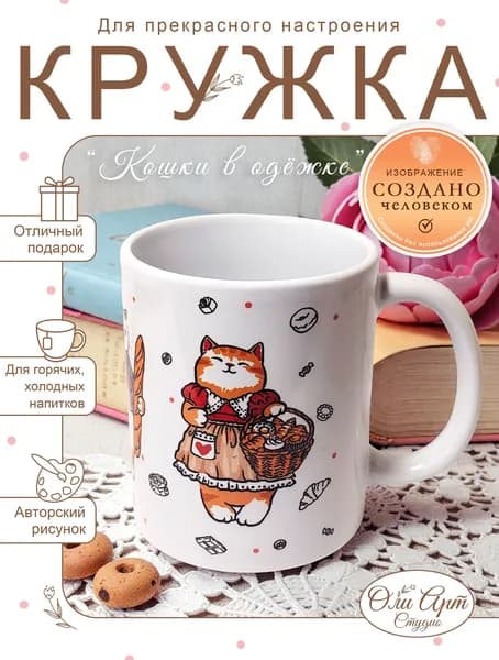 Кружка "Кошачье чаепитие. Кошки в одёжке" 330 мл 1 шт