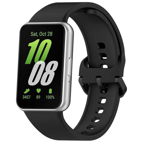 Силиконовый ремешок для Samsung Galaxy Fit3 2024 с цветной плоской застёжкой, чёрный
