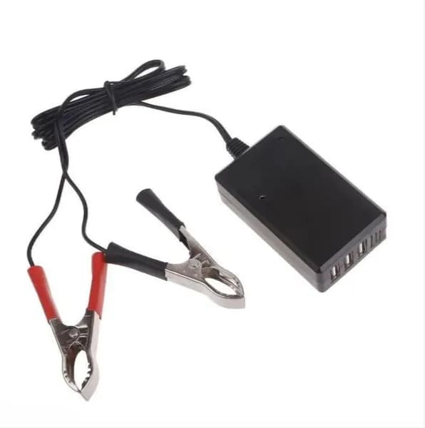 Адаптер питания 12V с зажимом для аккумулятора и USB-зарядкой для телефона, 4 порта