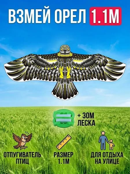 Воздушный змей Орёл размах 110см с катушкой 30м / Управляемый летучий змей для игры на улице для детей