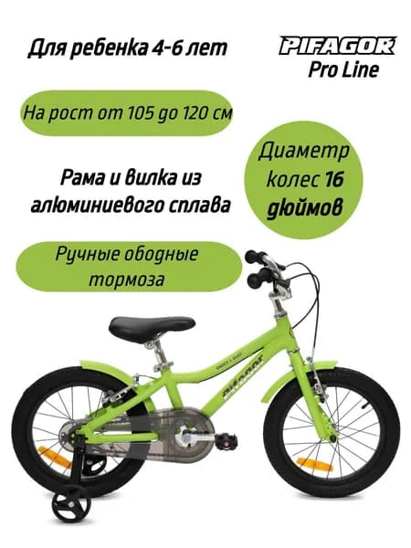 Велосипед детский двухколесный Pifagor ПроЛайн (ProLine) 16 дюймов рост 105-120 см для мальчика и девочки 4 года, 5 лет, 6 лет