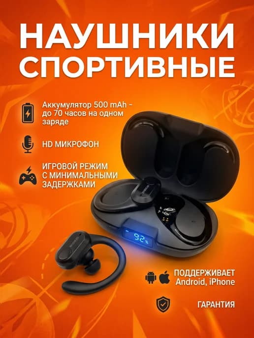 Наушники беспроводные за ухо спортивные для андроид и iphone