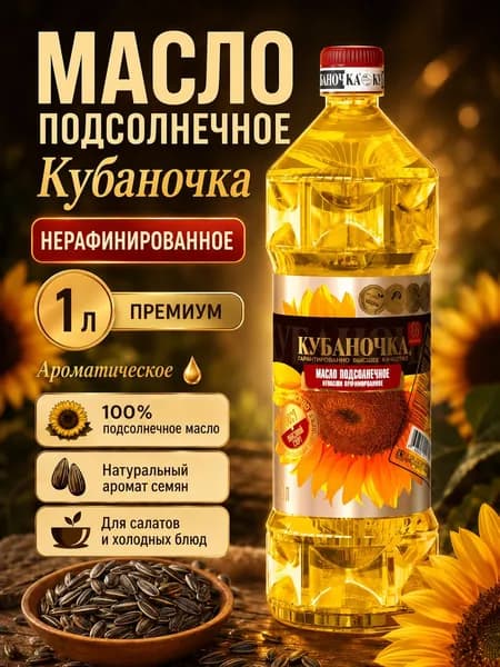 Масло подсолнечное Нерафинированное ароматное 1 бутылка 1000 мл растительное масло без запаха для жарки, готовки и выпечки