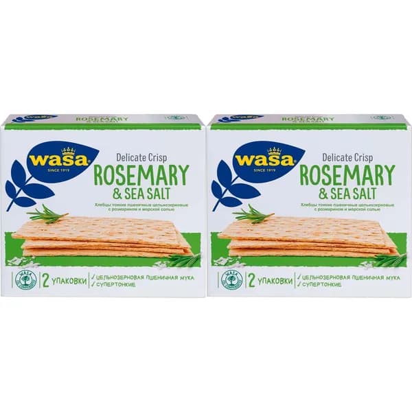 Хлебцы пшеничные Wasa Delicate Crisp с розмарином-морской солью 190 г, набор: 2 штуки