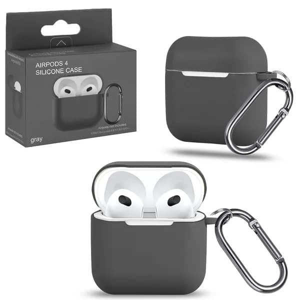 Чехол AirPods 4 силиконовый/ кейс для наушников Apple Gray серый/ противоударный