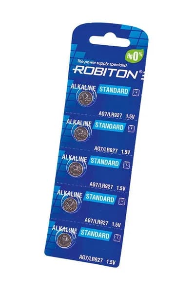 Батарейки часовые LR927, 399,LR57, ROBITON STANDARD AG7, 5 штук без ртути