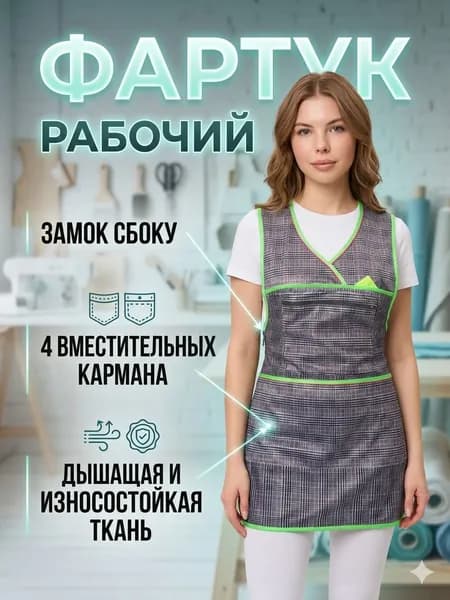 рабочий фартук в клетку (универсальный)42-62