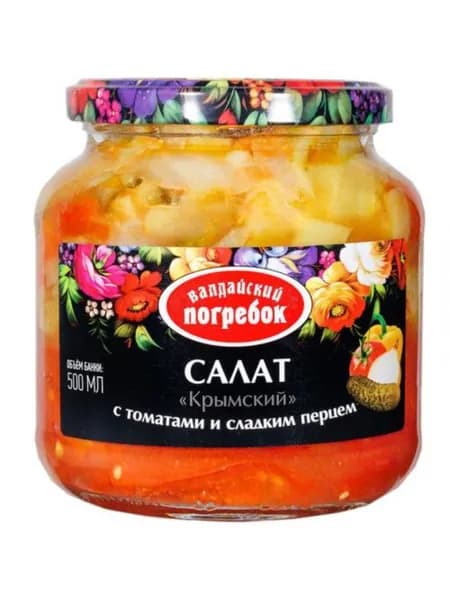 Валдайский погребок Салат Крымский с томатами, соленым огурцом и сладким перцем, 500 мл