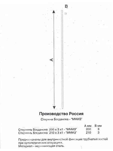Стержень металлический для остеосинтеза 210х3х1 мм (в упаковке 2 штуки)