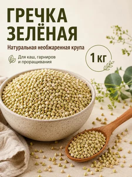 Гречка зелёная 1 кг необжаренная для проращивания, каш и гарниров,