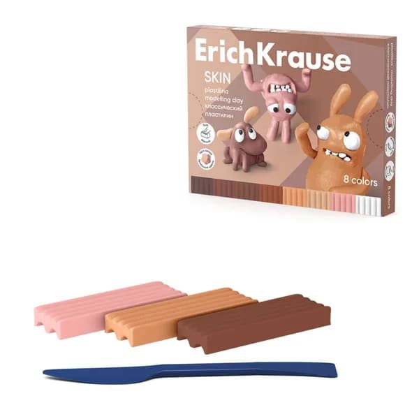 Пластилин классический ErichKrause 8 цветов со стеком, 144 г
