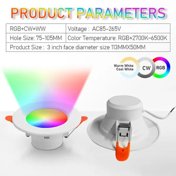 Умная светодиодная встраиваемая лампа Bluetooth RGB+CCT 10 Вт, цоколь E27