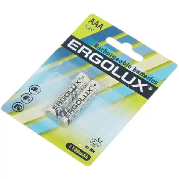 Аккумуляторные батареи Ergolux AAA Ni-Mh 1100 мА ч 1.2В, 2 шт, блистер, артикул 12446